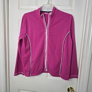 Y2K Pappagalo Pink White Trim Knit Full‎ Zip Jacket Womens XL